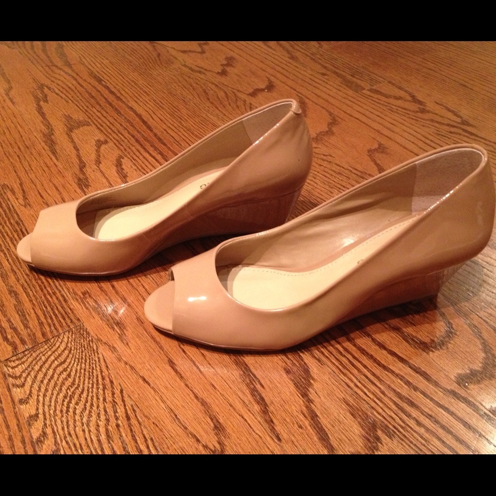 Arturo Chiang Rose Nude Open Toe Wedge Heel Pump